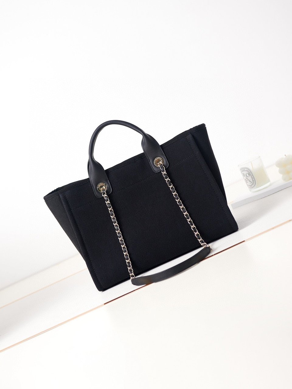 Chanel Deauville Shopping Small Tote Mixed Fabric Calfskin 35Cm Black view 6