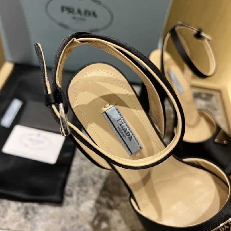 Prada High-Heeled Satin Sandals Black 1Xp48B049F0002F135 view 9