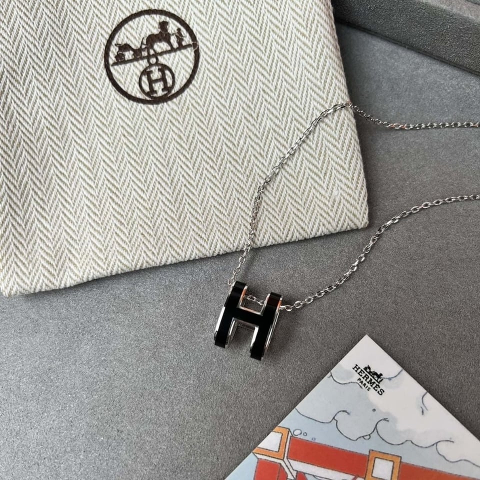 Hermes Mini Pop H Pendant Necklace Black And Silver view 6