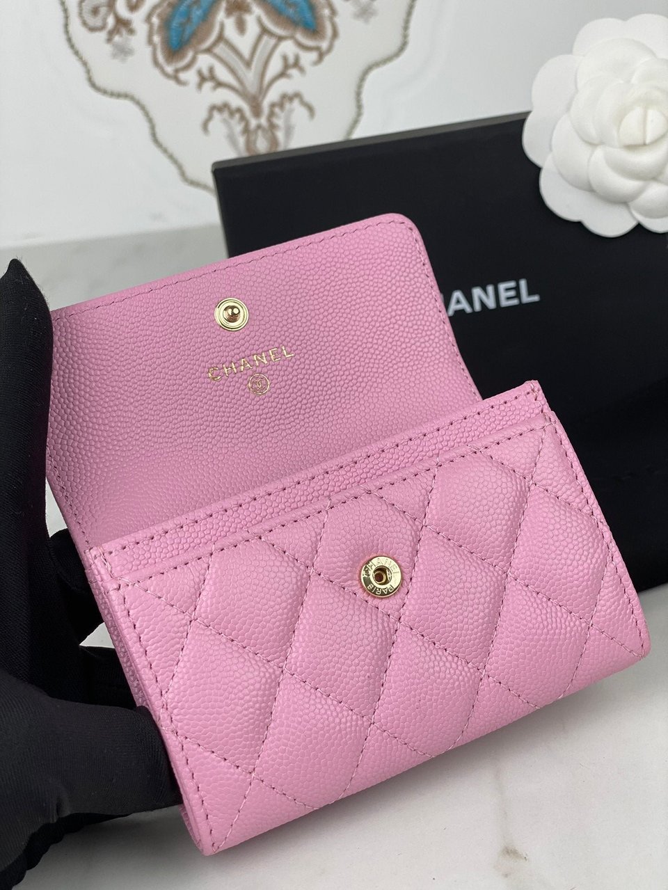 Chanel Flap Card Holder 11 Pink Grained Calfskin Gold Icon view 4