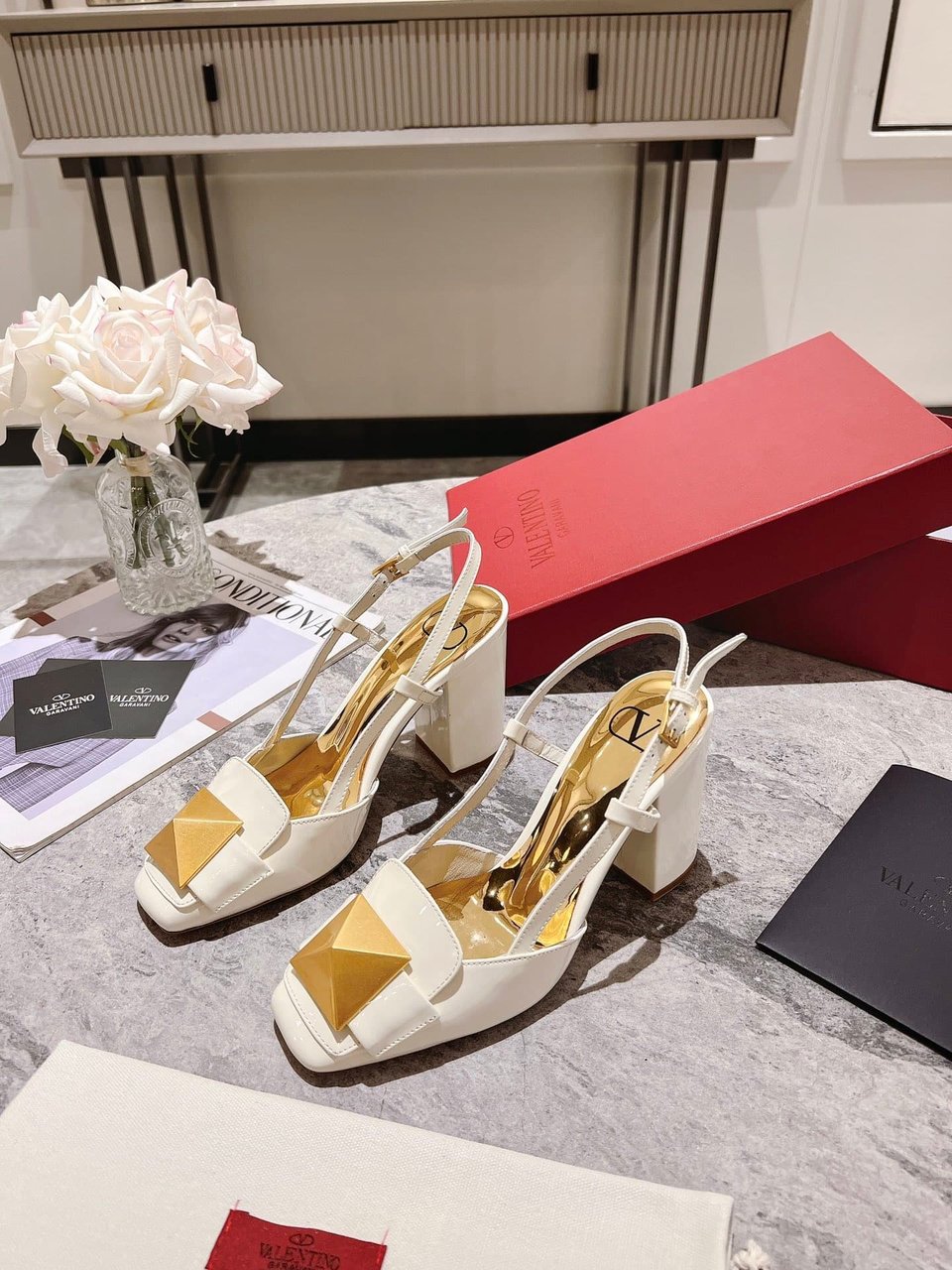 Valentino Garavani One Stud Patent Leather Slingback Pump White view 9