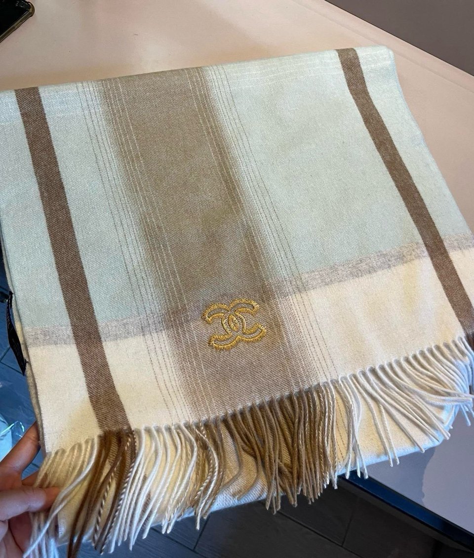Chanel Cashmere Scarf Striped Beige For Women 190cm view 5