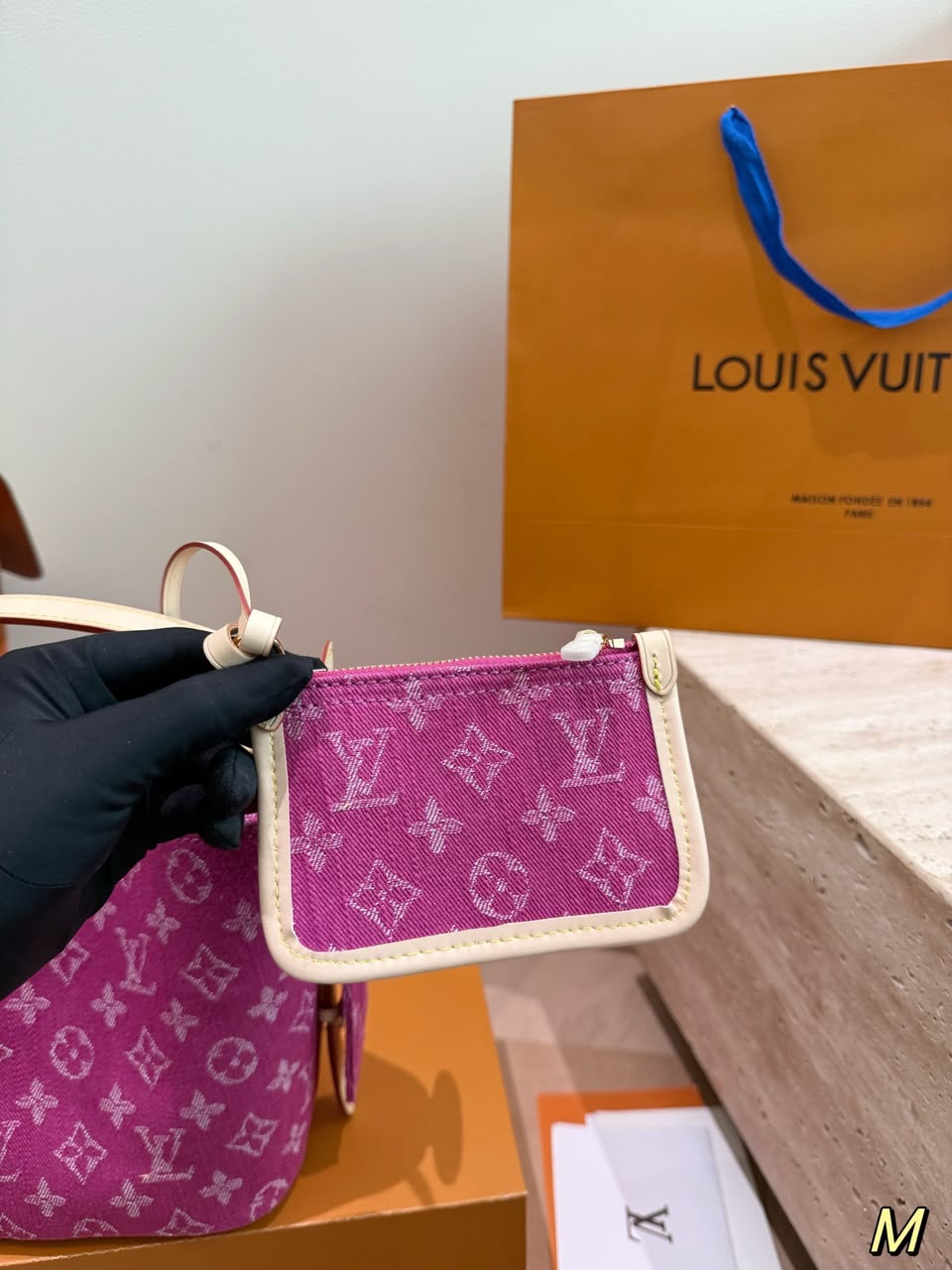 Louis Vuitton All In BB Bag Fuchsia Denim Fabric 16cm M27626 view 9