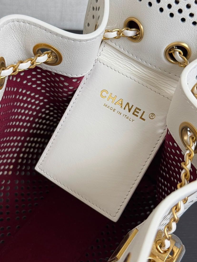 Chanel See Through Drawstring Bucket Bag Calfskin 22cm/8.7in view 5