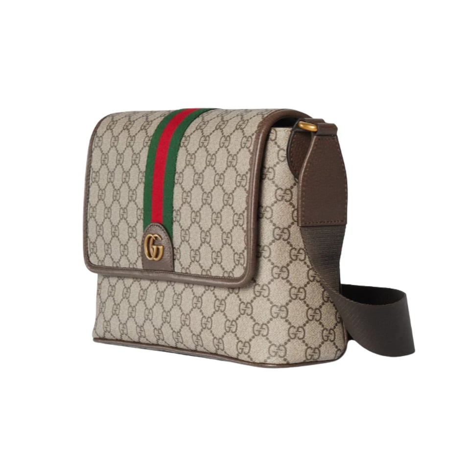 Gucci Ophidia Medium Messenger Bag 29.5cm/11.6in Beige And Dark Brown GG Monogram Coated Fabric 834467 view 3