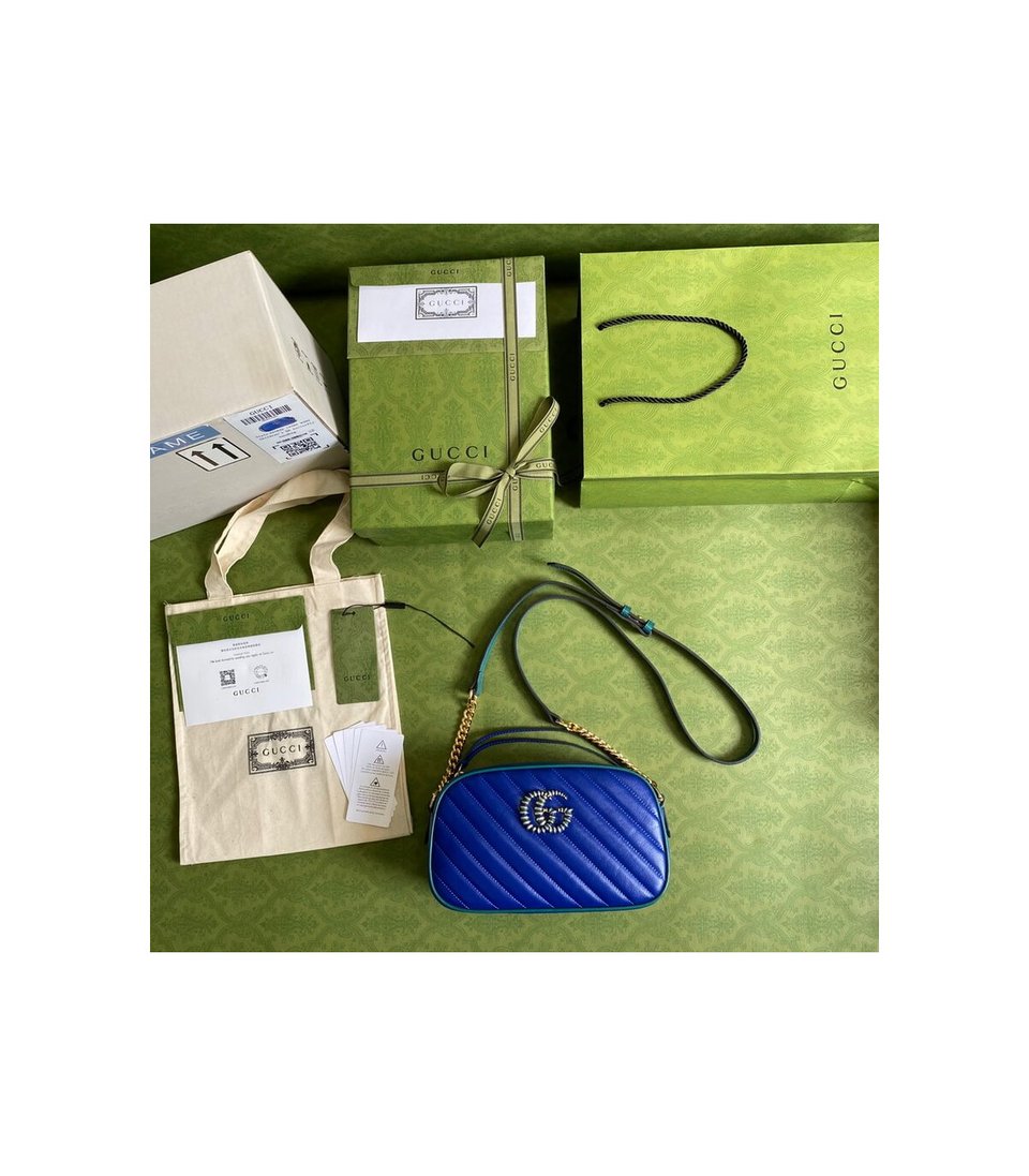 Gucci GG Marmont Small Shoulder Bag Blue and Emerald Leather view 12