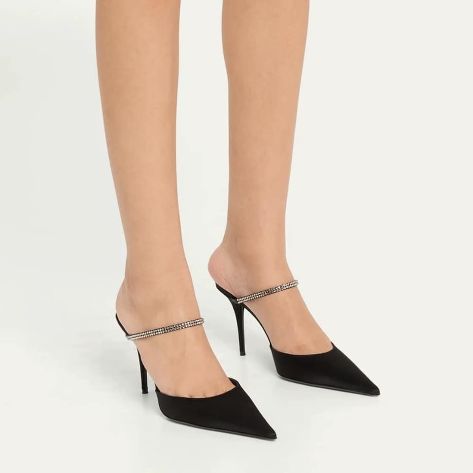 Saint Laurent Barbara Mules Satin And Rhinestones In Black 7997159Qn0A1021 view 7
