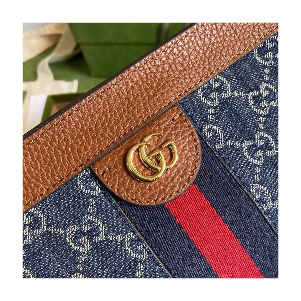 Gucci Ophidia GG Small Shoulder Bag in Blue Demin view 5