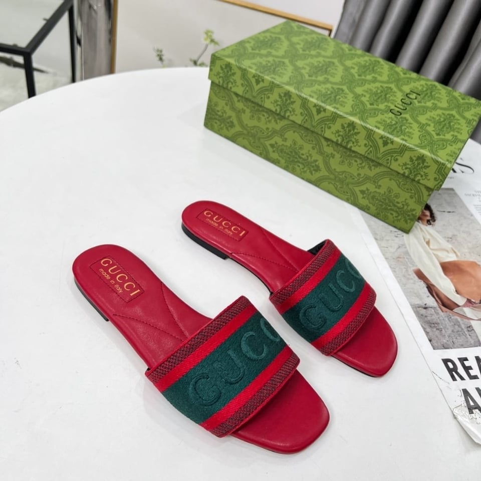 Gucci Women Slide Sandal With Web Green And Red 816350 Faecg 6443 view 5