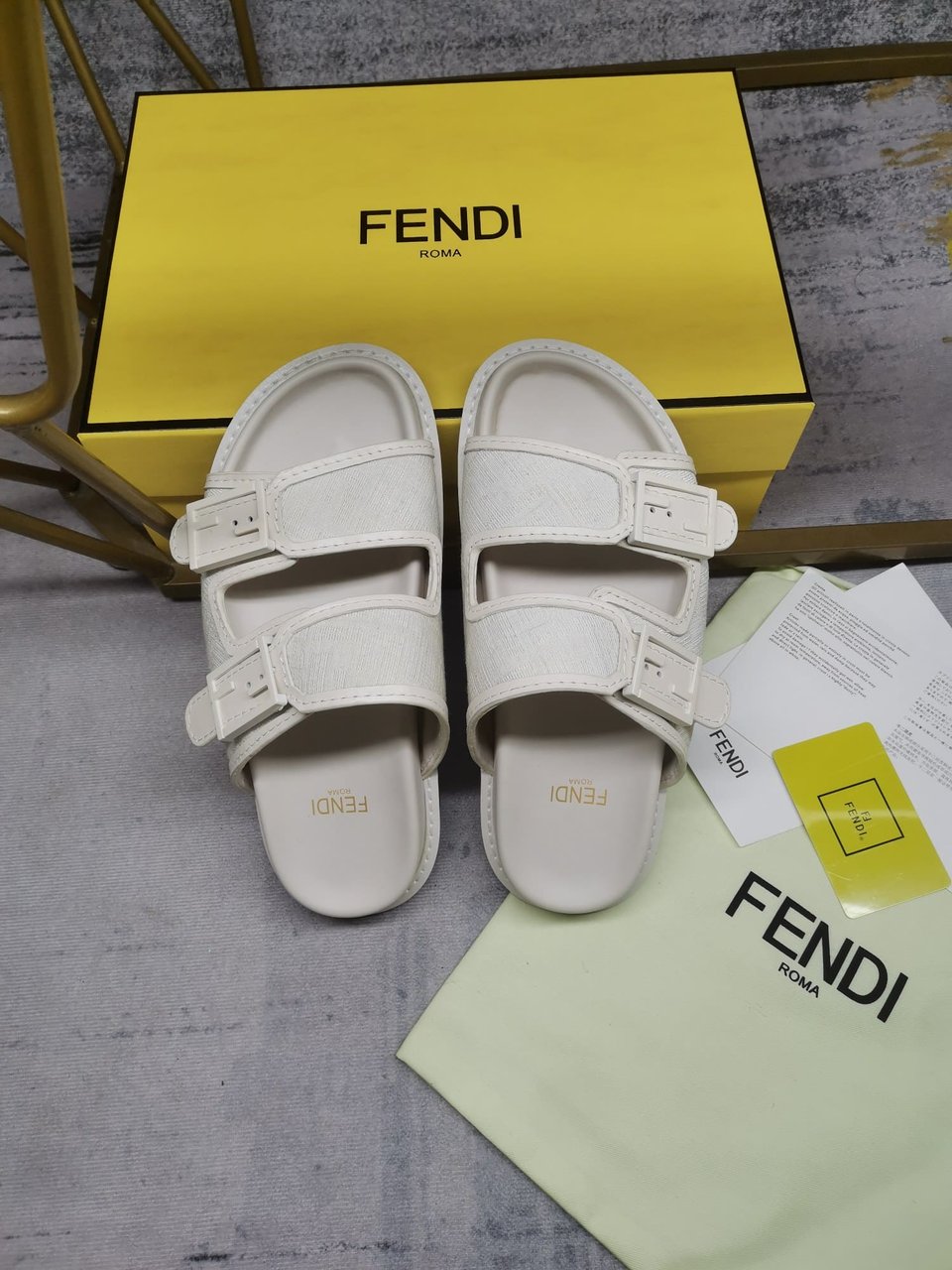 Fendi Feel Slides Unisex Ff Motif Fabric White view 3