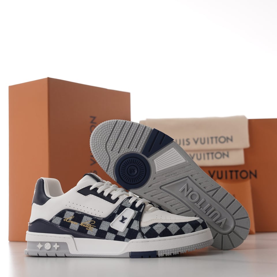 Louis Vuitton LV Trainer Sneaker Damier Denim Blue for Men 1AIKQ9 view 11