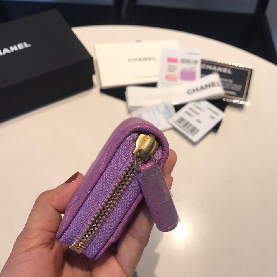 Chanel Zipped Caviar Purse 11 Purple Calfskin Gold Icon view 9