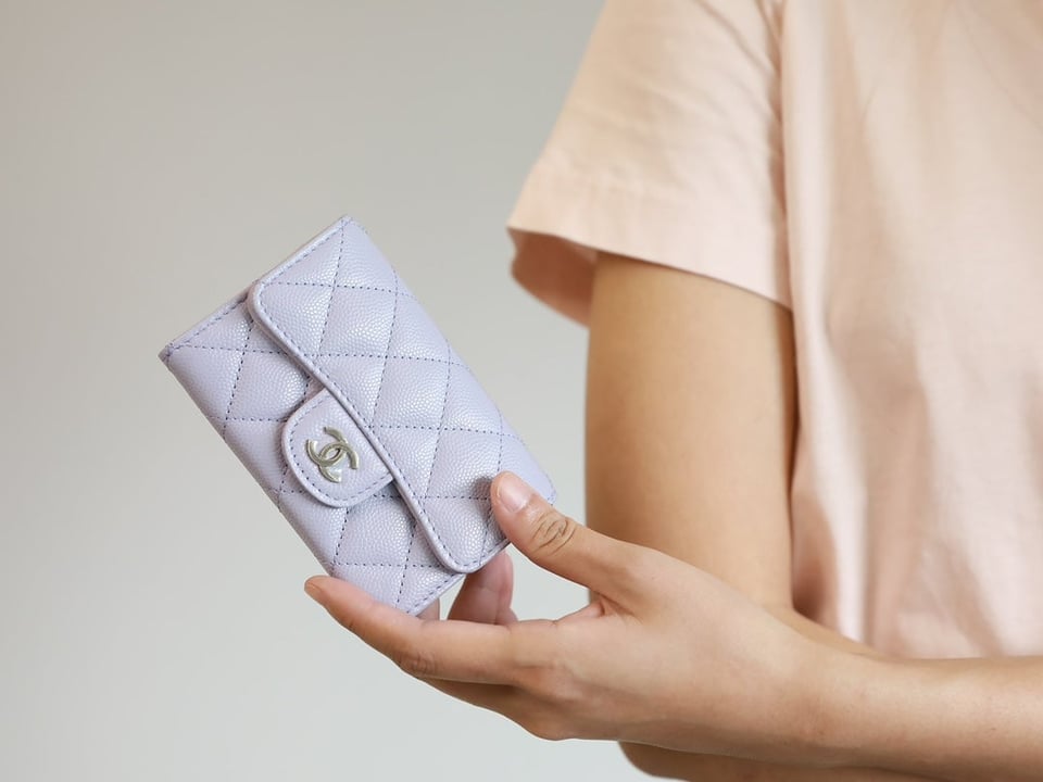 Chanel Flap Card Holder 11.3 Light Purple Grained Calfskin Silver Icon view 6
