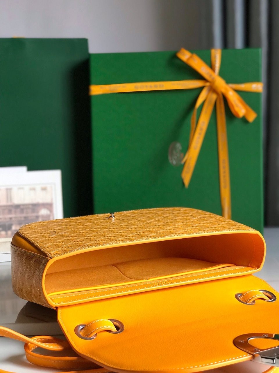 Goyard 233 Bag 25 Cm Yellow Calfskin And Goyardine Canvas view 8