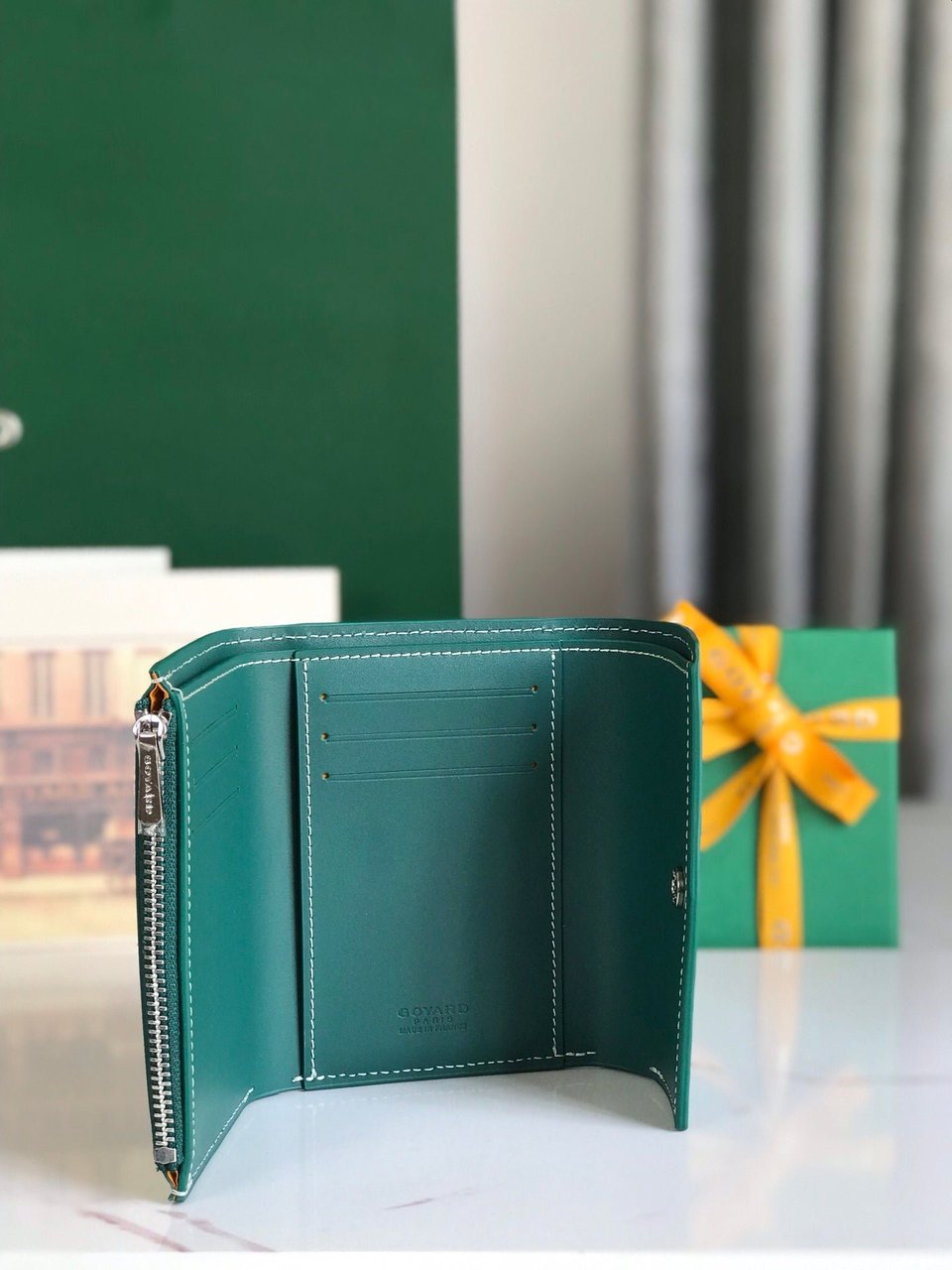 Goyard Saint-Gabriel Wallet 12 Cm Green Calfskin And Goyardine Canvas view 6