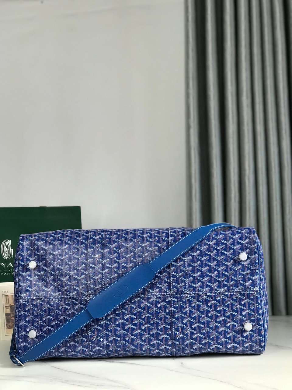Goyard Boston 50 Bag Cm Sapphire Blue Goyardine Canvas And Calfskin Trim view 4