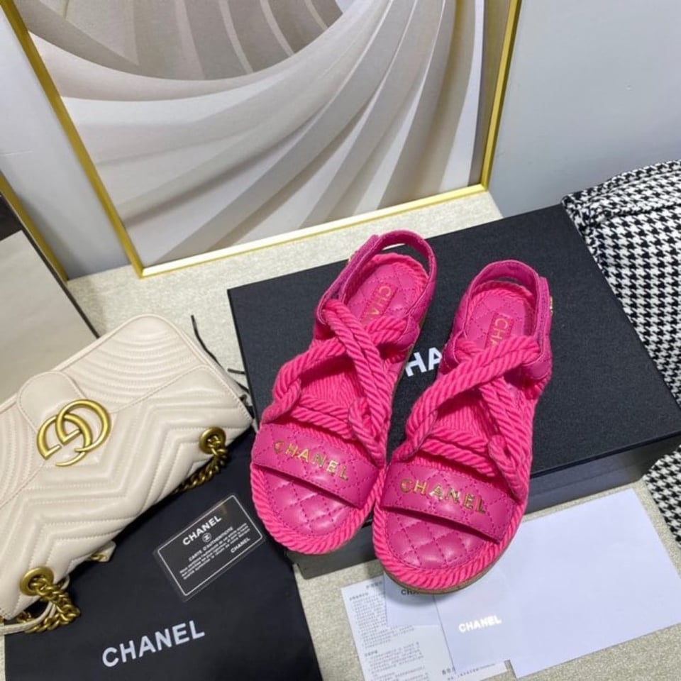 Chanel Rope Sandals Strap Pink view 5
