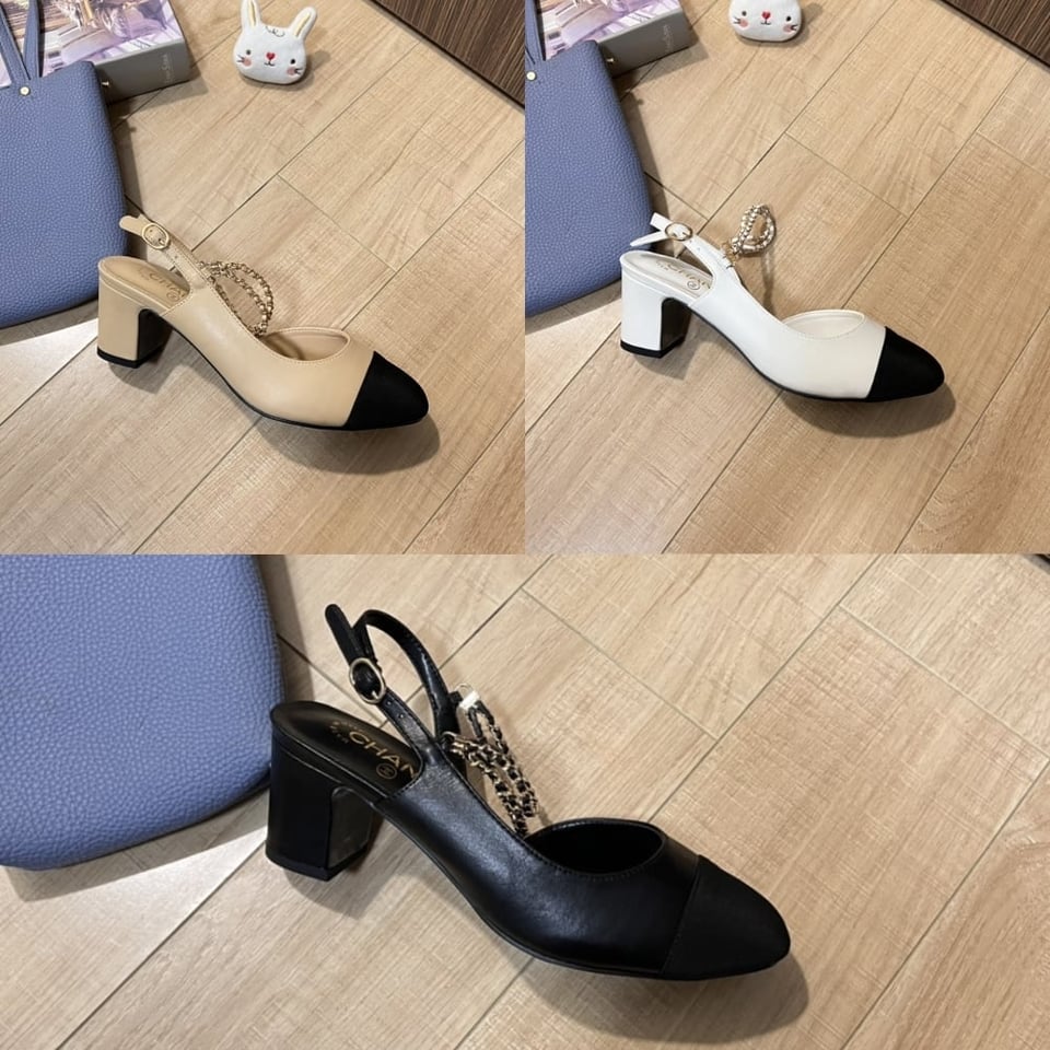 Chanel Slingbacks Goatskin &amp;Amp; Grosgrain Beige &amp;Amp; Black G31318 Y50006 C8378 view 3