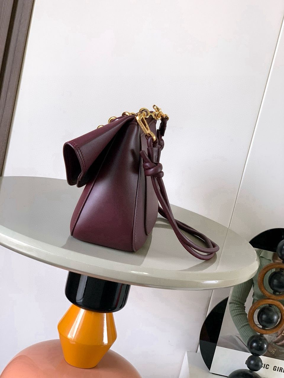 LOEWE Burgundy Medium Leather Ola Shoulder Bag view 5