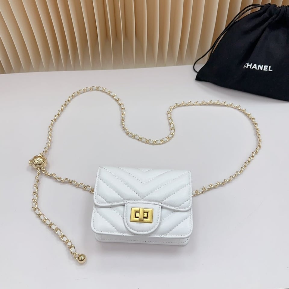 Chanel 2.55 Belt White Chevron Lambskin Bag view 6