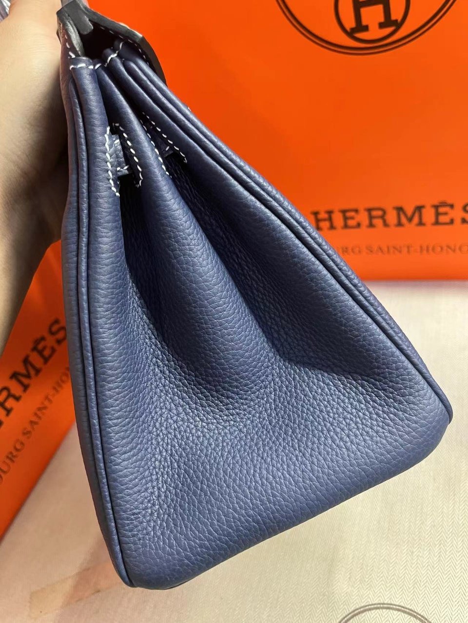 Hermes Birkin 25Cm Navy Blue Togo Leather Silver Hardware view 5