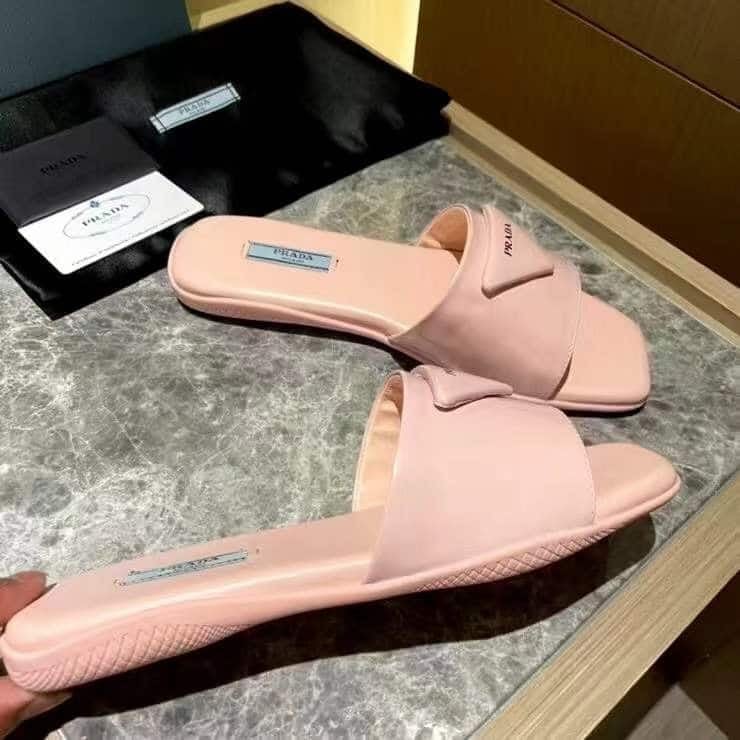 Prada Brushed Leather Slide In Pink view 11
