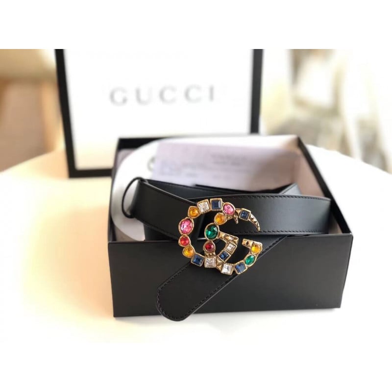 Gucci 30mm Leather Belt With Crystal Double G Buckle 513183 view 4