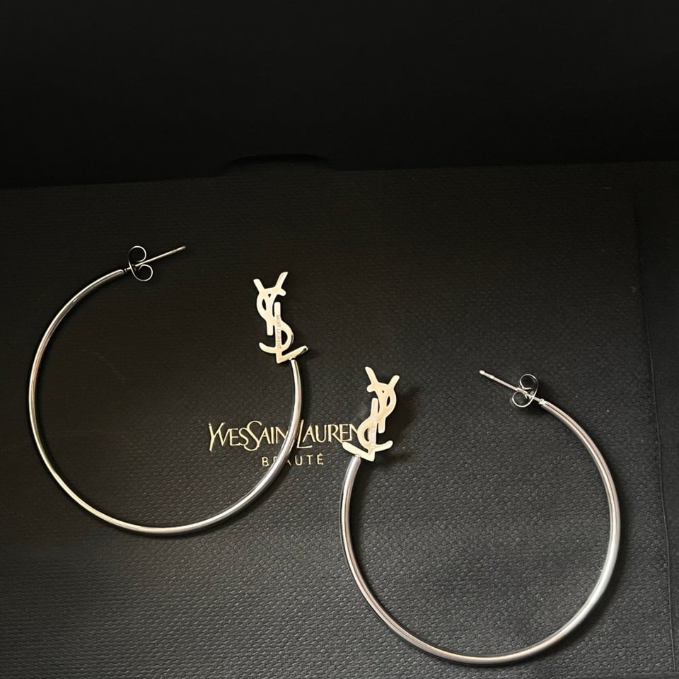 Saint Laurent Ysl Logo Big Round Earrings Silver Tone view 2