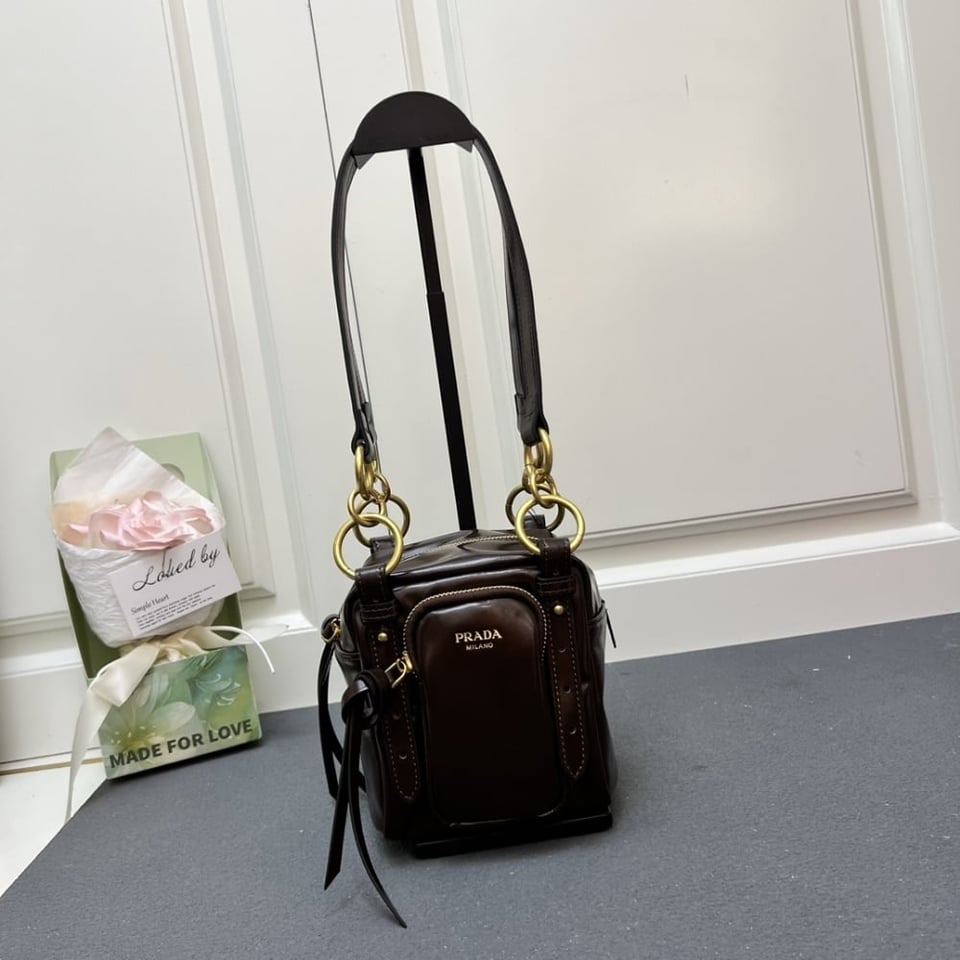 Prada Dangle Top Handle Mini Bag Brown 14Cm view 3