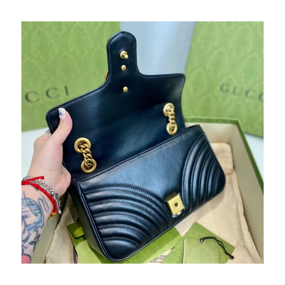 Gucci GG Marmont Matelasse Chevron Leather Small Shoulder Bag Black view 16