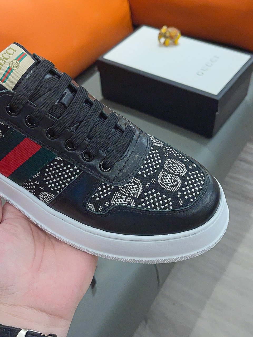 Gucci Screener Gg High Top Sneaker Leather In Black view 7