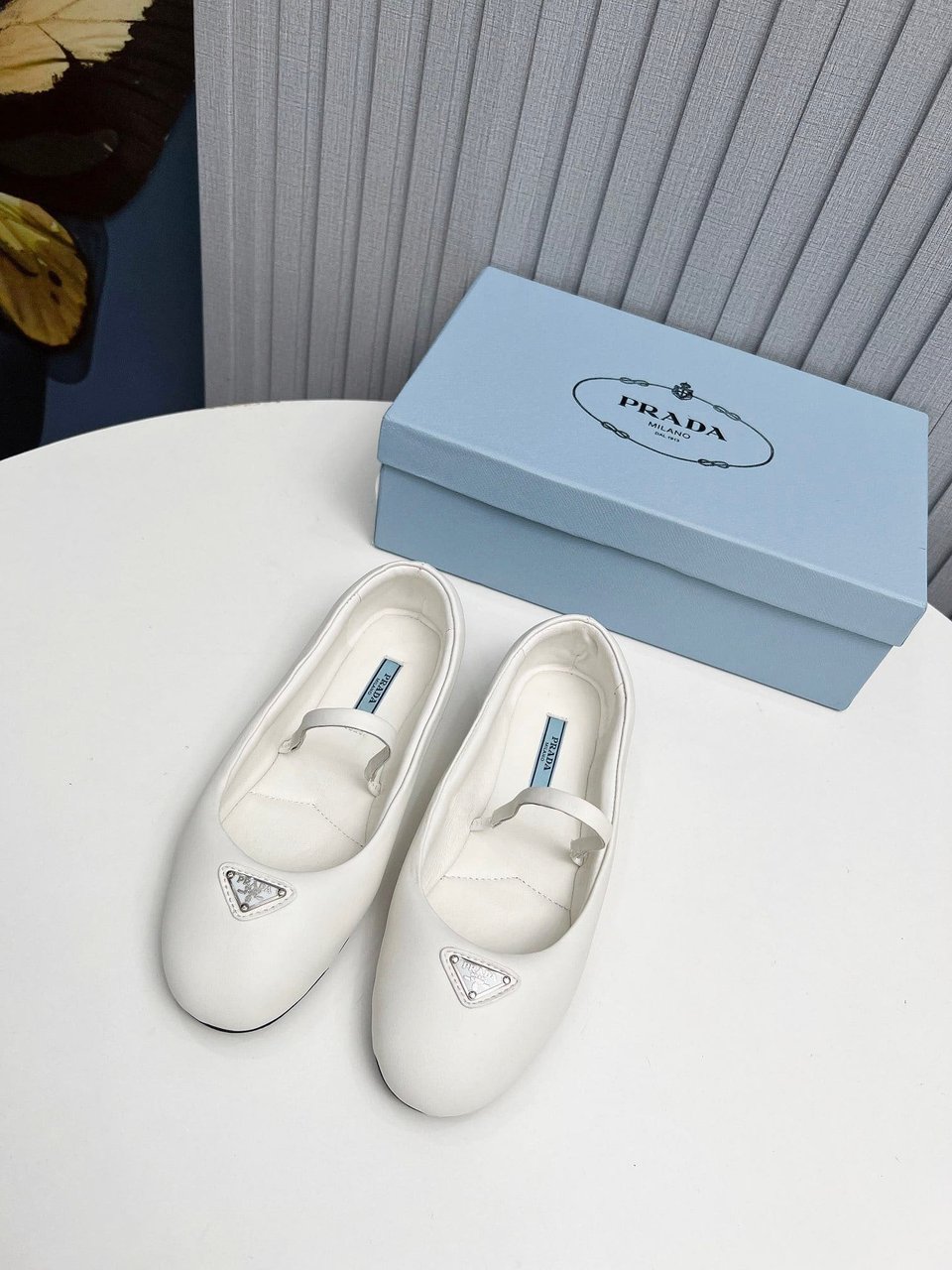 Prada Soft Padded Nappa Leather Ballerinas White view 7
