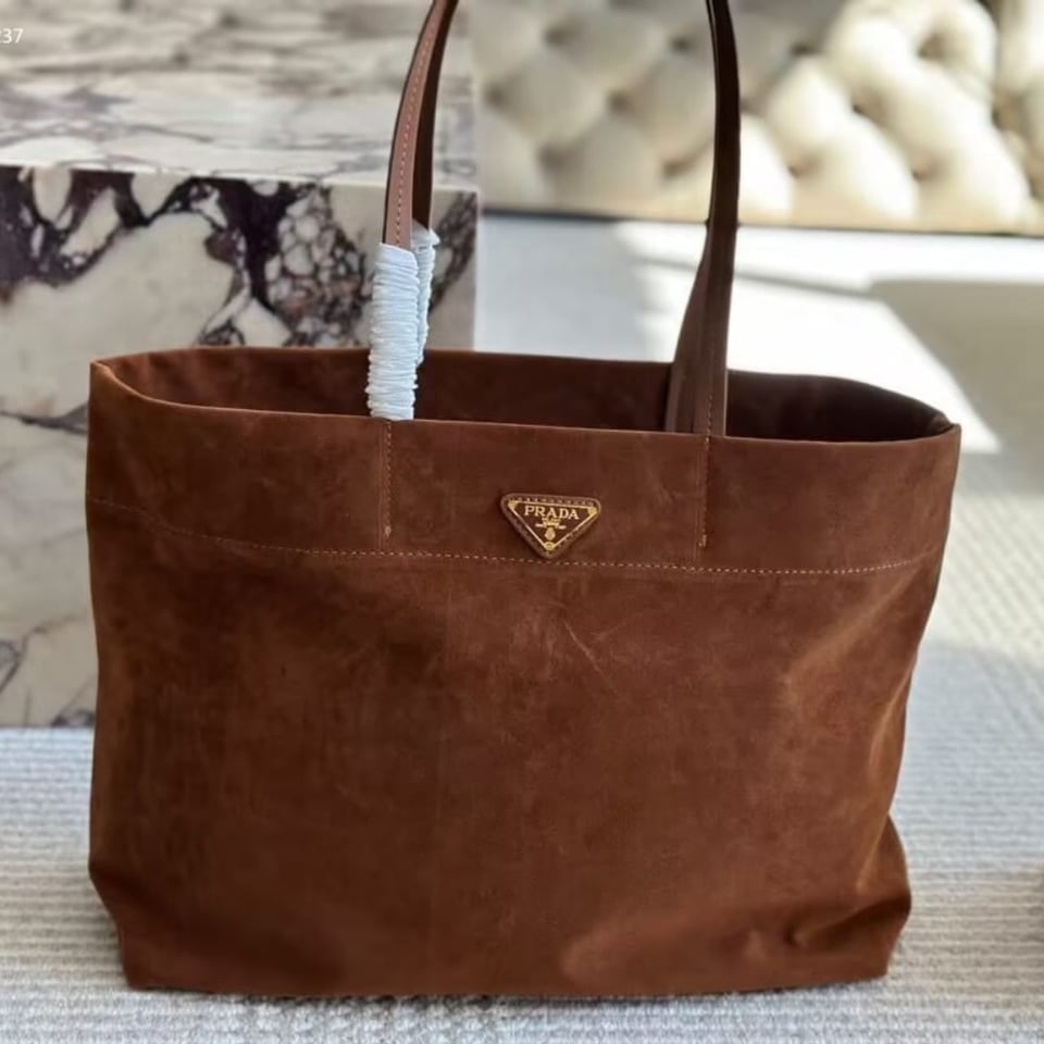 Prada Suede Tote Bag Cocoa Brown 37Cm view 3
