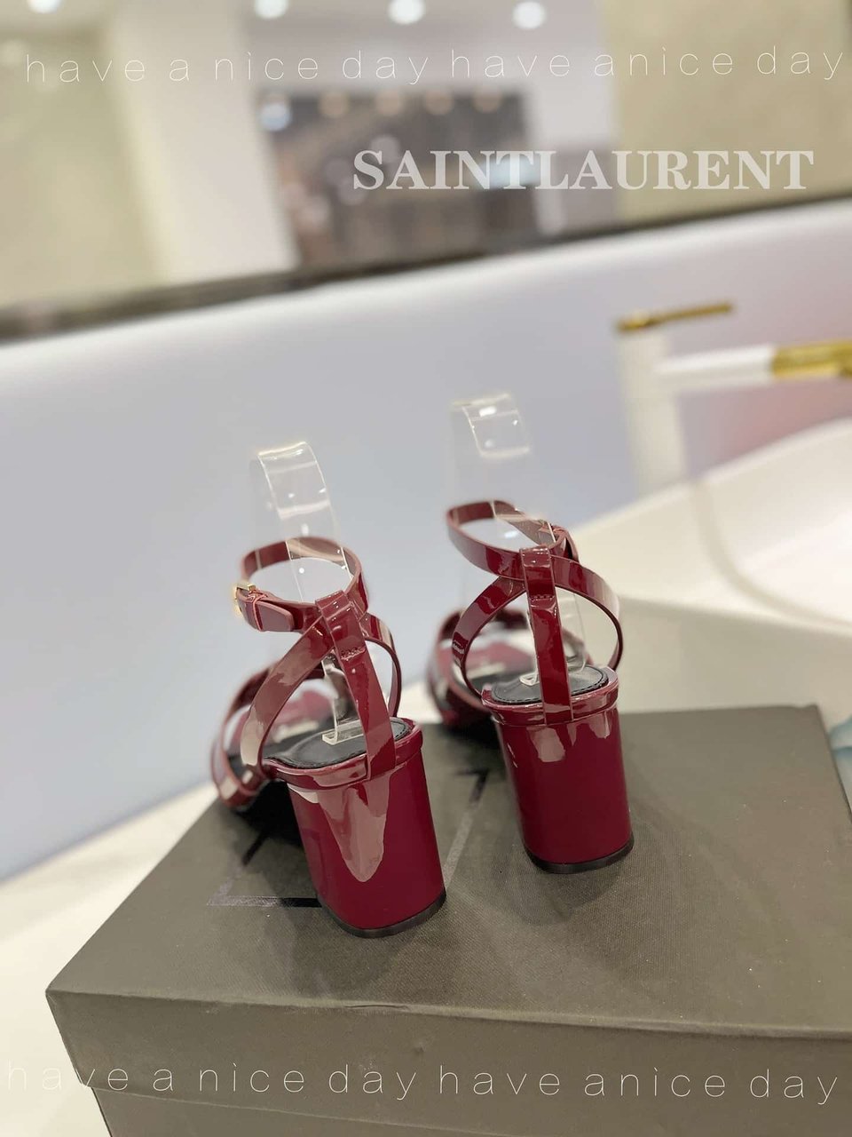 Saint Laurent Tribute Leather Sandals Burgundy view 6