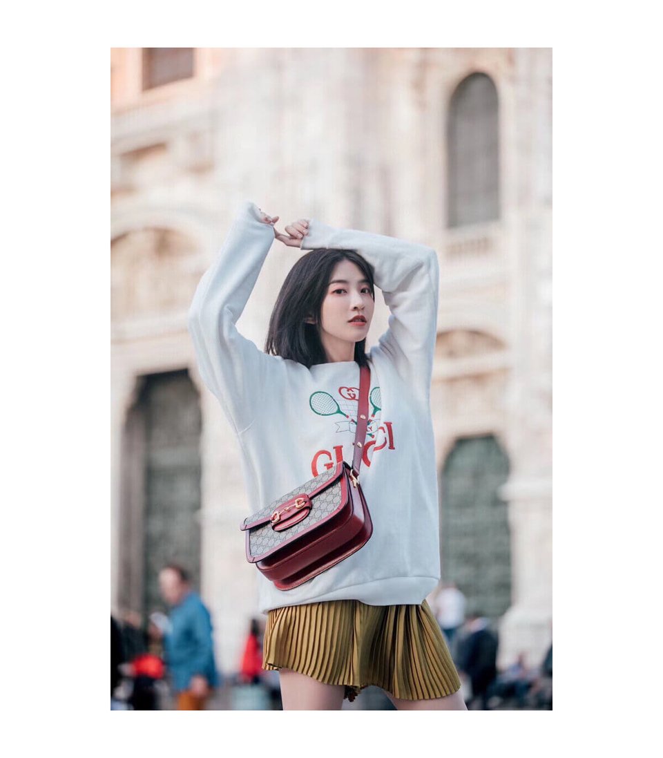 Gucci 1955 Horsebit Red GG Supreme Canvas Shoulder Bag 25cm view 5