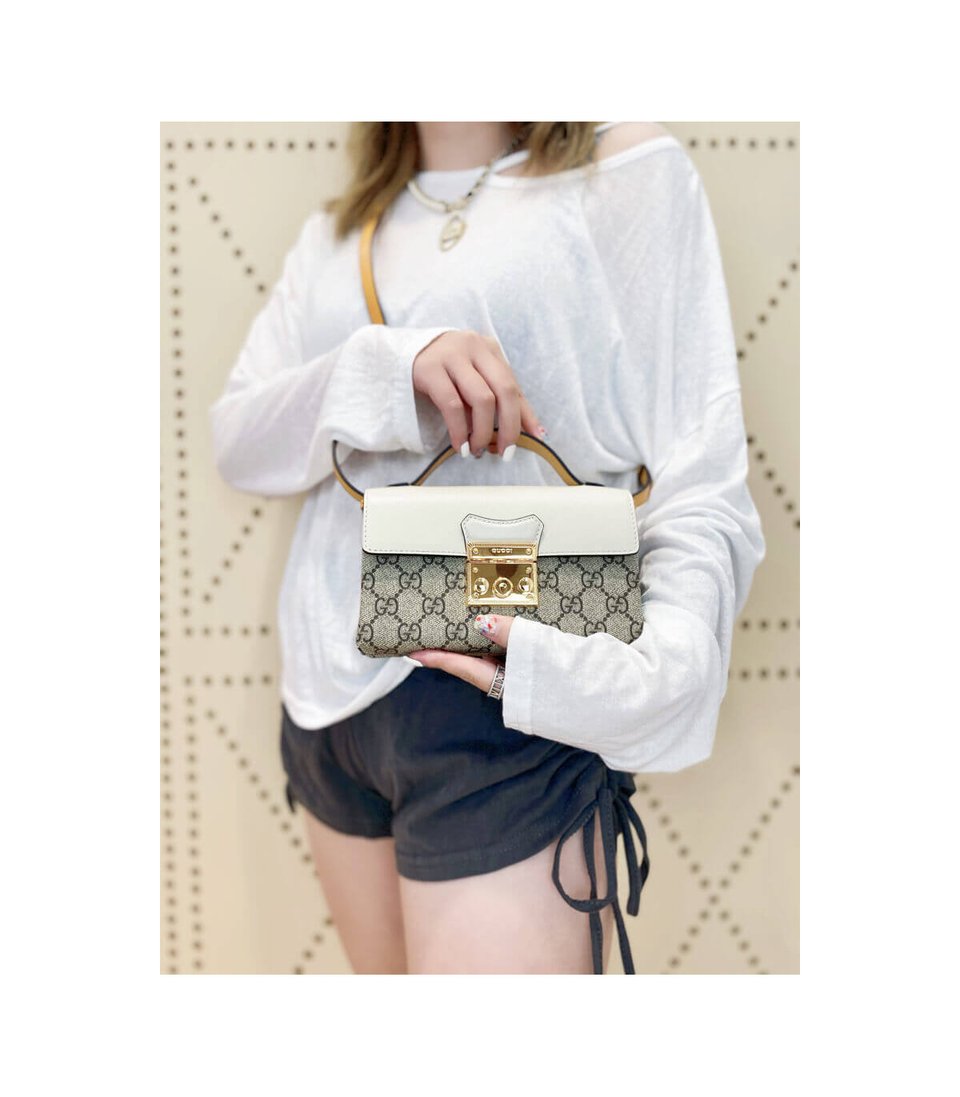 Gucci Padlock Mini Shoulder Bag Ivory &amp; Orange Leather 18cm/7in view 4