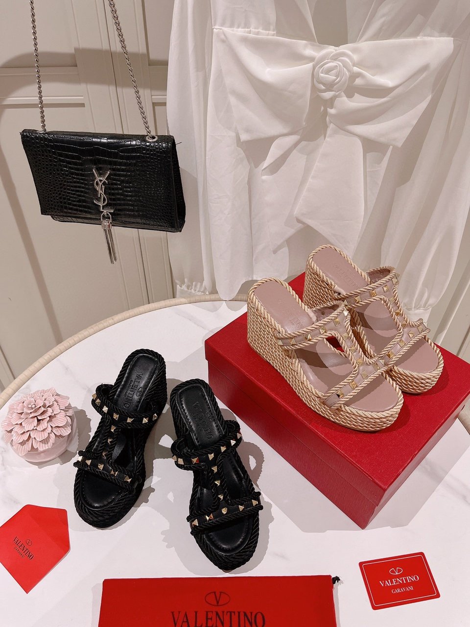 Valentino Rockstud Wedge In Calfskin Beige view 3