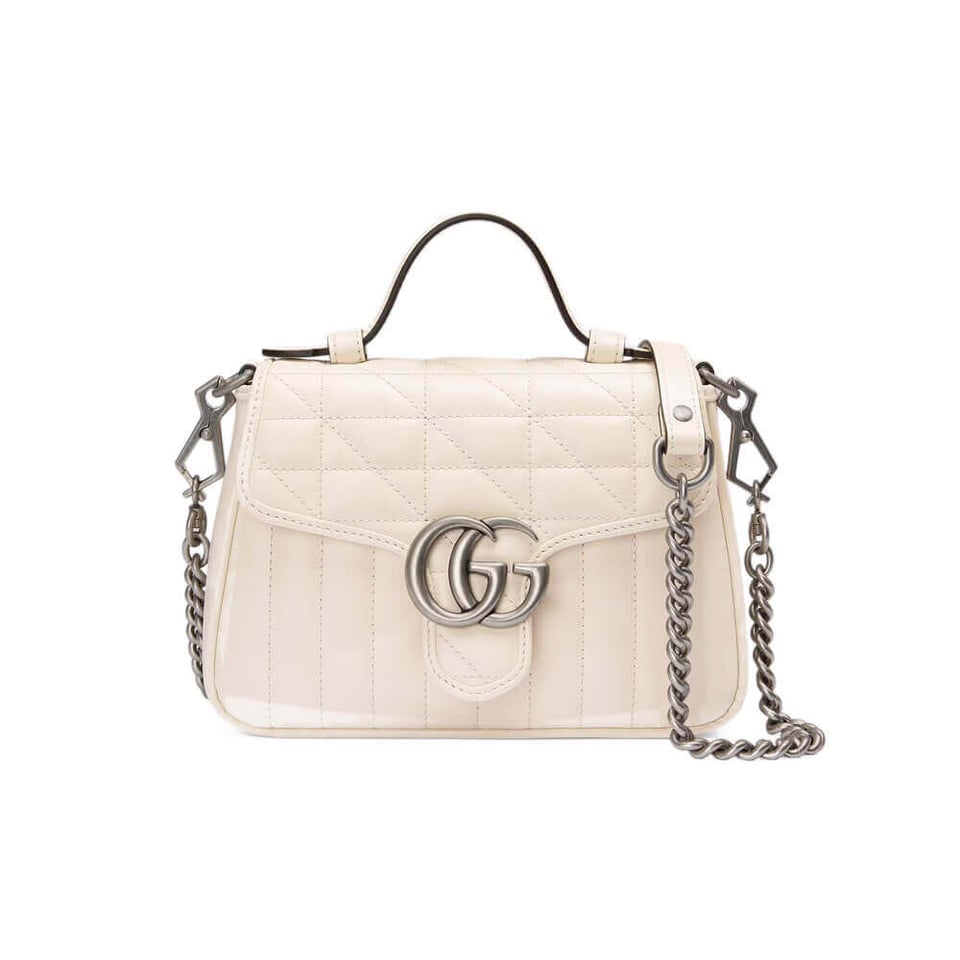 Gucci GG Marmont White Matelasse Leather Mini Top Handle Bag view 2