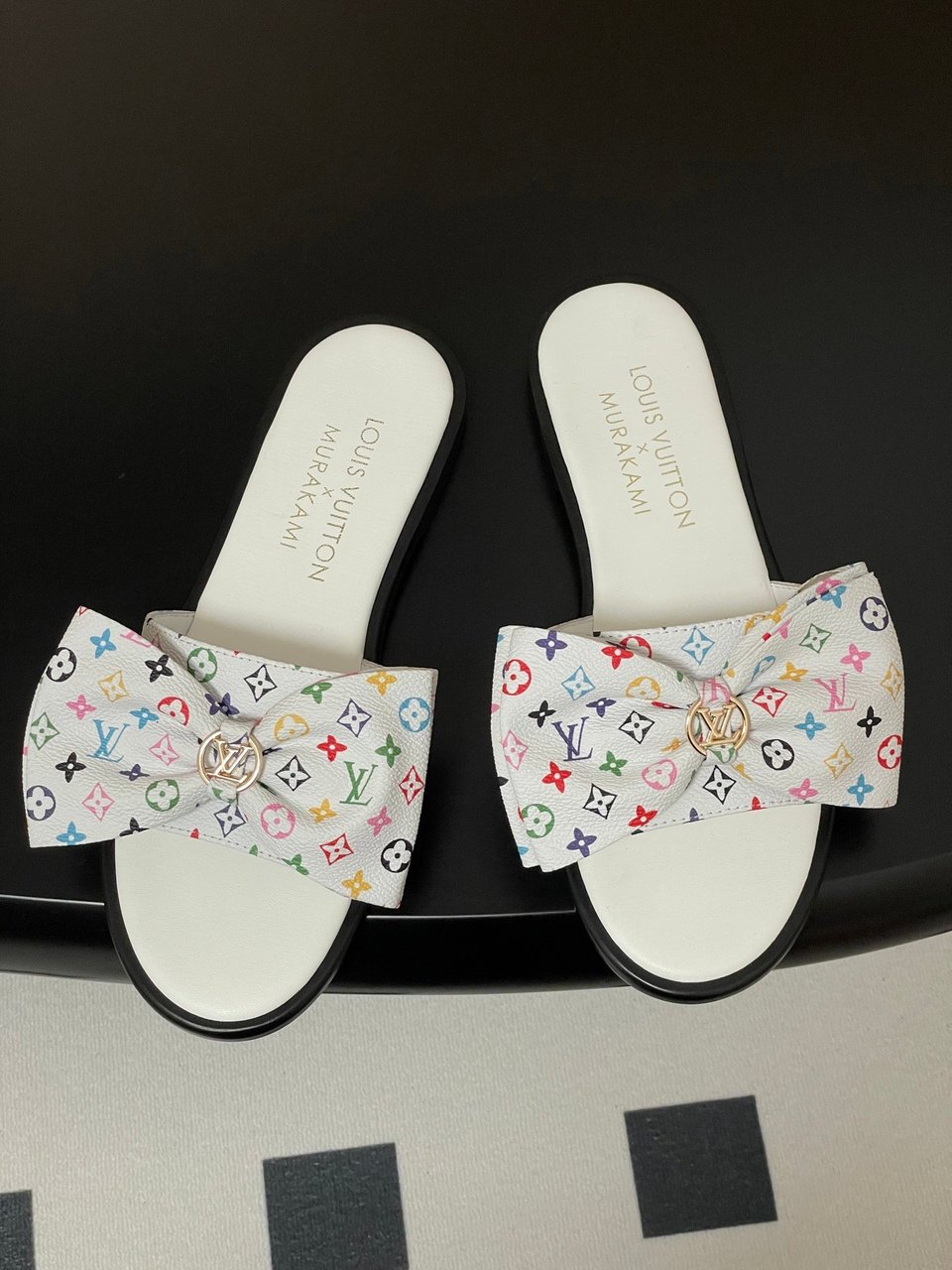 Louis Vuitton x Takashi Murakami Lily Flat Mule Bow Slide Sandals White 1AGVYA view 8