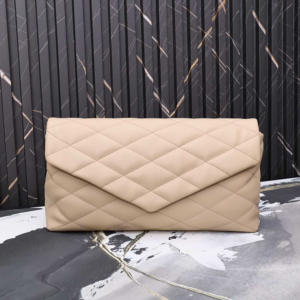 Saint Laurent Sade Puffy Leather Envelope Clutch Bag Beige view 7