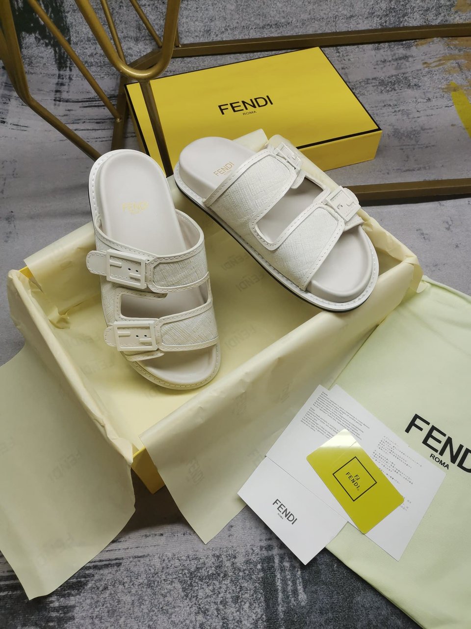 Fendi Feel Slides Unisex Ff Motif Fabric White view 8