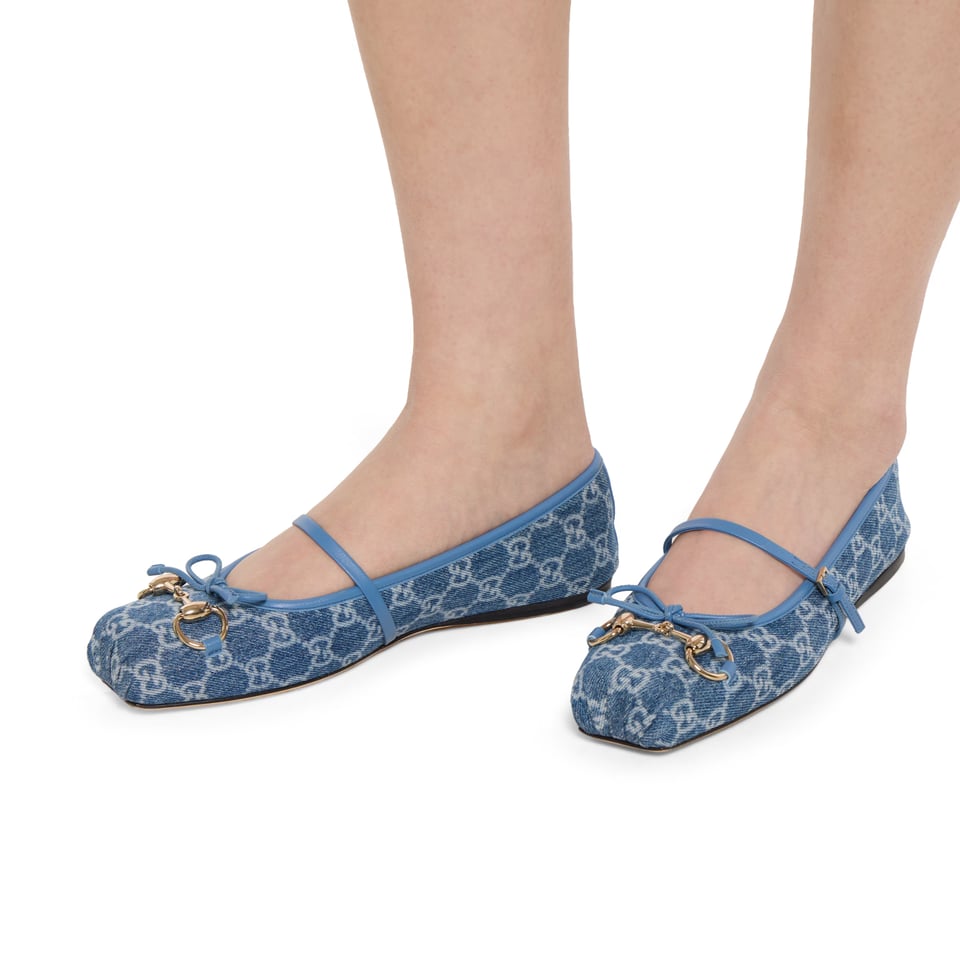 Gucci Horsebit Ballet Flat Blue GG Denim ‎814321 FAFHR 4746 For Women view 2