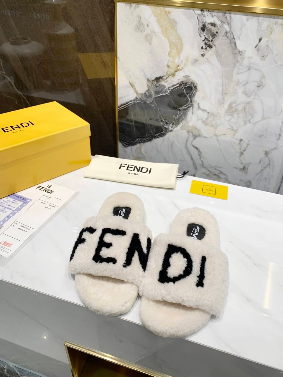 Fendi Shearling Slides White view 6