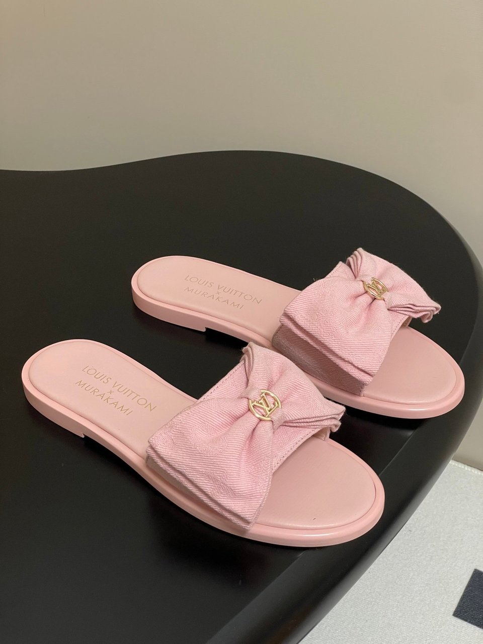 Louis Vuitton x Takashi Murakami Lily Flat Mule Bow Slide Sandals Black Canvas 1AGVYA view 8