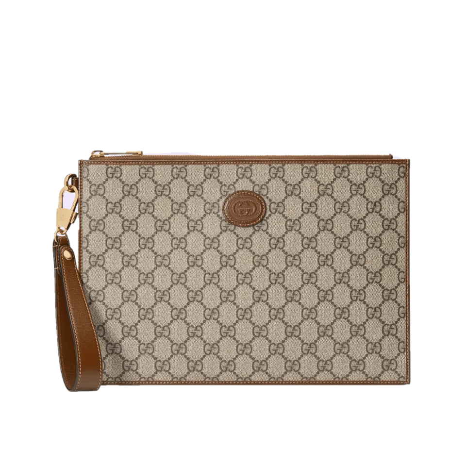 Gucci GG Wool Pouch With Interlocking G Brown 12in/31cm For Men