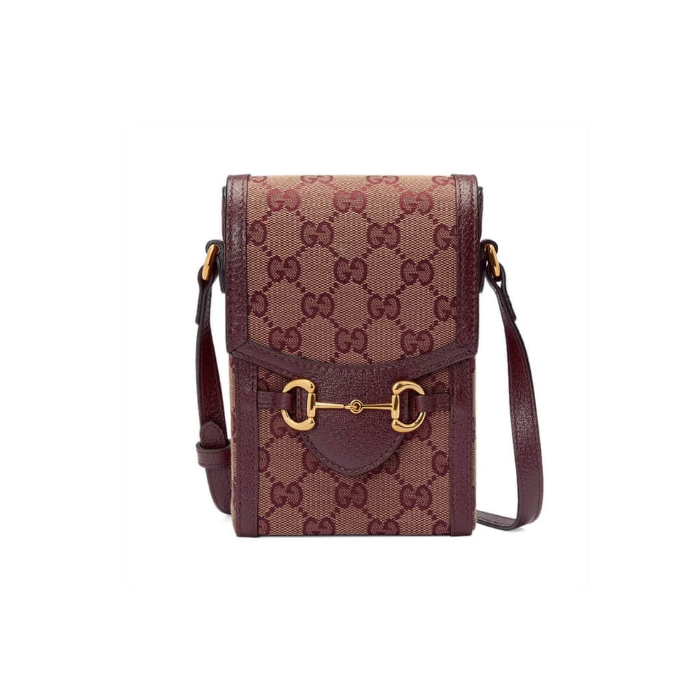 Gucci Horsebit 1955 Mini Bag in Burgundy GG Canvas view 2