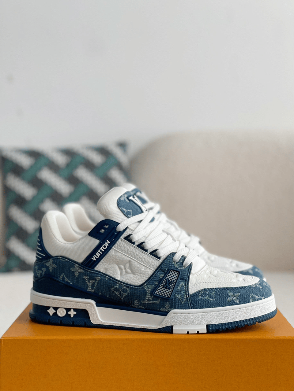 Louis Vuitton LV Trainer Sneaker Monogram Canvas Blue Virgil Abloh for Men view 11