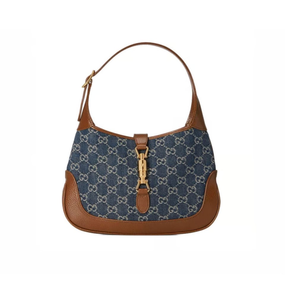 Gucci Jackie 1961 Small Shoulder Bag in Blue Jacquard Denim 28cm view 2