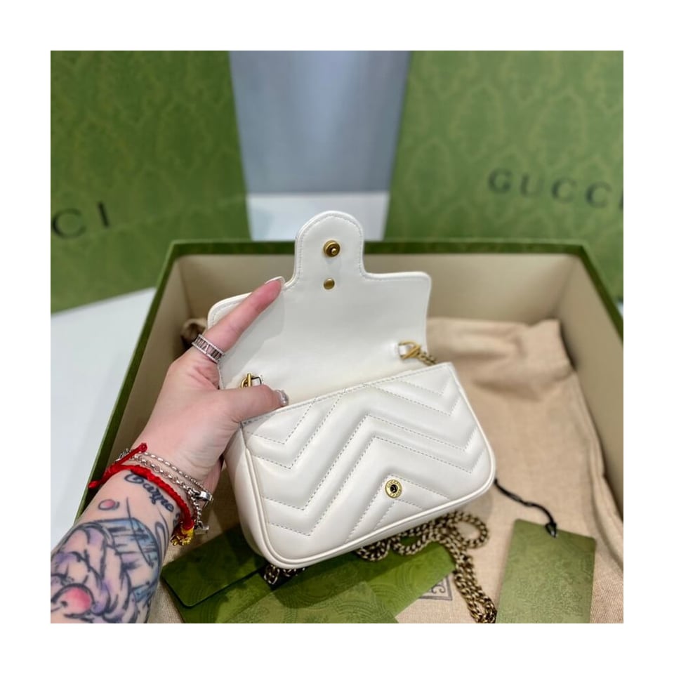 Gucci GG Marmont Matelasse Chevron Leather Super Mini Bag White view 13