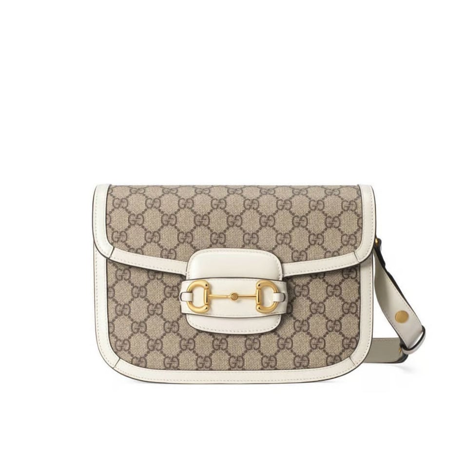 Gucci 1955 Horsebit White GG Supreme Canvas Shoulder Bag 25cm
